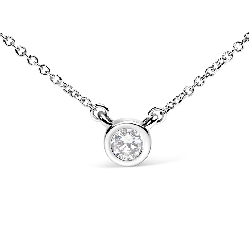Bids.com 10K White Gold 1/10 Carat Round Brilliant-Cut Diamond Modern Bezel-Set Solitaire 16"-18" Pendant Necklace (H-I Color, SI2-I1 Clarity) Necklaces White Smoke 18 / Rose.Gold,18 / White.Gold,18 / Yellow.Gold