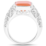Bids.com 5.75 Carat Genuine Peach Moonstone .925 Sterling Silver Ring Rings White Smoke size 7.00,size 8.00,size 9.00,size 6.00