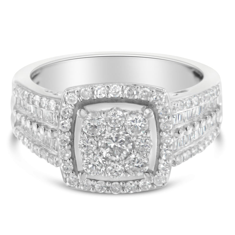 Bids.com 10K White Gold Diamond Cluster Ring (1 Cttw, H-I Color, I1-I2 Clarity) - Size 6-3/4 Rings Gray 7 / White.Gold,7.25 / White.Gold,6.75 / White.Gold