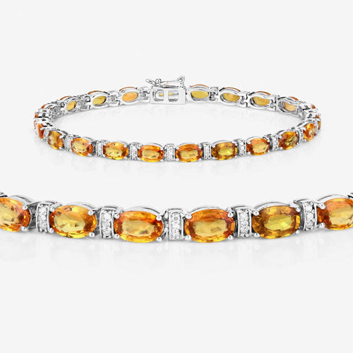 Bids.com 12.33 Carat Genuine Orange Sapphire and White Diamond 14K White Gold Bracelet Bracelets White Smoke size 7.00