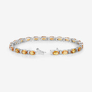 Bids.com 12.33 Carat Genuine Orange Sapphire and White Diamond 14K White Gold Bracelet Bracelets White Smoke size 7.00