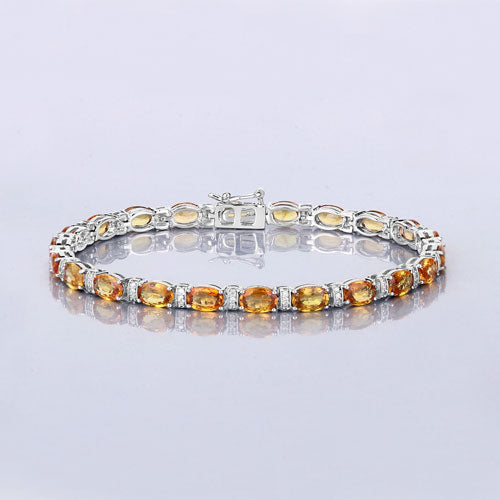 Bids.com 12.33 Carat Genuine Orange Sapphire and White Diamond 14K White Gold Bracelet Bracelets Light Gray size 7.00