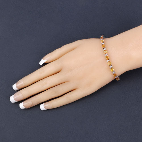 Bids.com 12.33 Carat Genuine Orange Sapphire and White Diamond 14K White Gold Bracelet Bracelets Dark Slate Gray size 7.00
