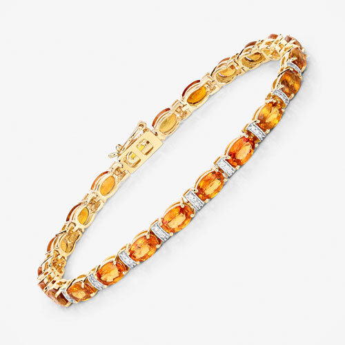 Bids.com 12.33 Carat Genuine Orange Sapphire and White Diamond 14K Yellow Gold Bracelet Bracelets White Smoke size 7.00