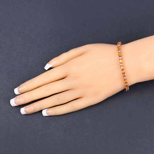 Bids.com 12.33 Carat Genuine Orange Sapphire and White Diamond 14K Yellow Gold Bracelet Bracelets Navajo White size 7.00