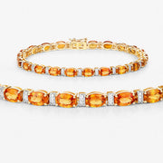 Bids.com 12.33 Carat Genuine Orange Sapphire and White Diamond 14K Yellow Gold Bracelet Bracelets White Smoke size 7.00