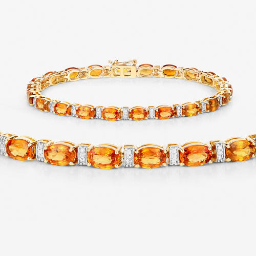 Bids.com 12.33 Carat Genuine Orange Sapphire and White Diamond 14K Yellow Gold Bracelet Bracelets White Smoke size 7.00