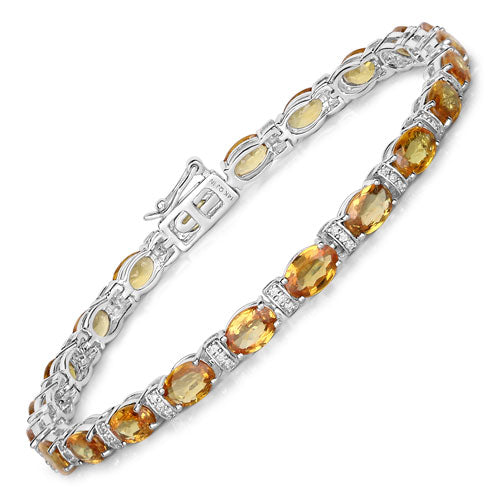 Bids.com 16.73 Carat Genuine Orange Sapphire and White Diamond 14K White Gold Bracelet Bracelets White Smoke size 7.00