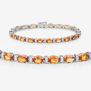 Bids.com 16.73 Carat Genuine Orange Sapphire and White Diamond 14K White Gold Bracelet Bracelets White Smoke size 7.00
