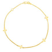 Bids.com 14k Yellow Gold Polished Station Cross Anklet (1.00 mm) Accessories White Smoke 10 / Yellow Gold