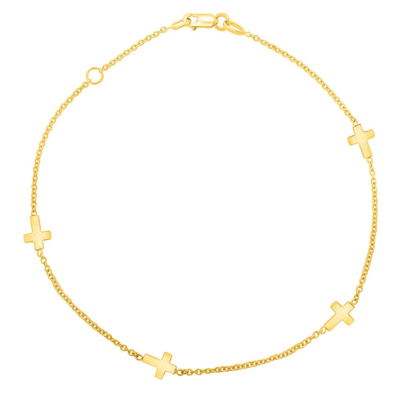 Bids.com 14k Yellow Gold Polished Station Cross Anklet (1.00 mm) Accessories White Smoke 10 / Yellow Gold