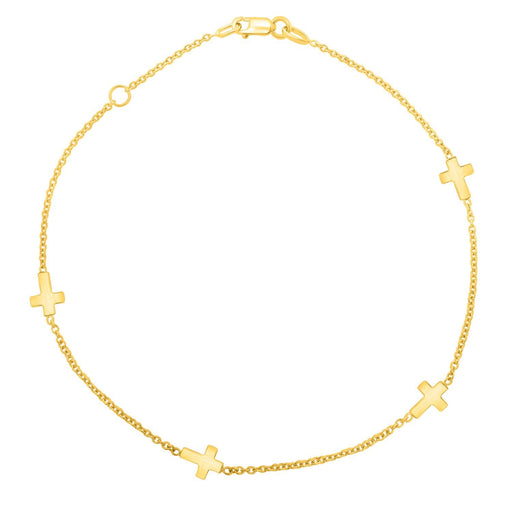 Bids.com 14k Yellow Gold Polished Station Cross Anklet (1.00 mm) Accessories White Smoke 10 / Yellow Gold
