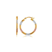 Bids.com 10k Tri-Color Gold Classic Hoop Earrings with Diamond Cut Details Earrings White Smoke Tri-Color Gold