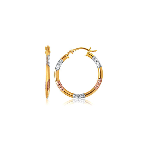 Bids.com 10k Tri-Color Gold Classic Hoop Earrings with Diamond Cut Details Earrings White Smoke Tri-Color Gold
