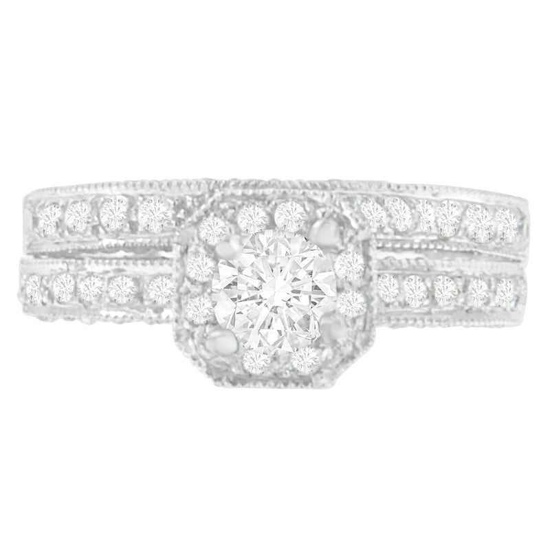 Bids.com 14K White Gold 1 ct. TDW Round Cut Diamond Ring (G-H, I1-I2) Rings Light Gray 6.75 / White.Gold