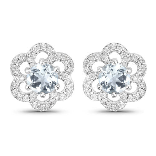 Bids.com 0.61 Carat Genuine Aquamarine and White Diamond 14K White Gold Earrings Earrings White Smoke