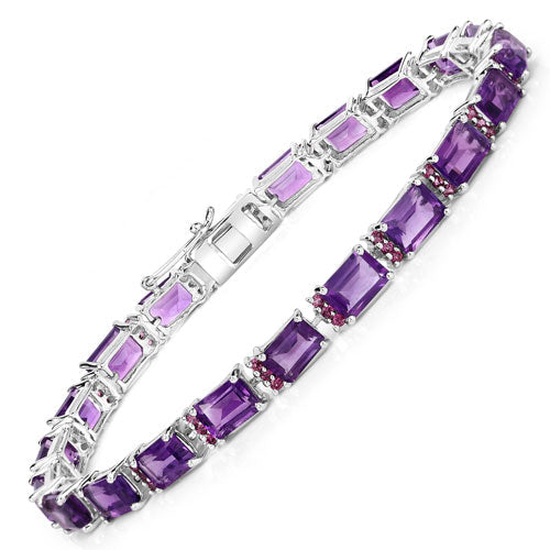 Bids.com 21.84 Carat Genuine Amethyst and Rhodolite Granet .925 Sterling Silver Bracelet Bracelets White Smoke size 7.75