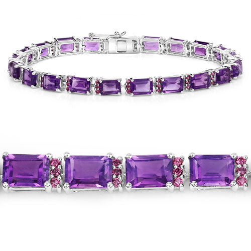Bids.com 21.84 Carat Genuine Amethyst and Rhodolite Granet .925 Sterling Silver Bracelet Bracelets White Smoke size 7.75