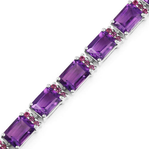 Bids.com 21.84 Carat Genuine Amethyst and Rhodolite Granet .925 Sterling Silver Bracelet Bracelets White Smoke size 7.75