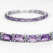 Bids.com 21.84 Carat Genuine Amethyst and Rhodolite Granet .925 Sterling Silver Bracelet Bracelets White Smoke size 7.75