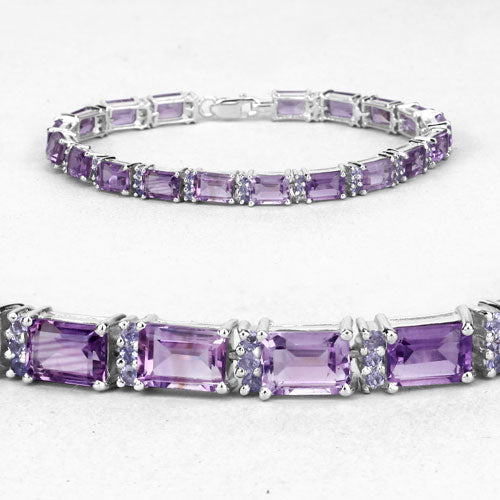 Bids.com 21.84 Carat Genuine Amethyst and Rhodolite Granet .925 Sterling Silver Bracelet Bracelets White Smoke size 7.75