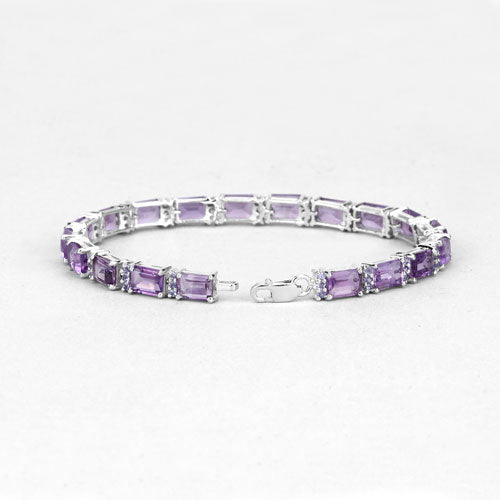 Bids.com 21.84 Carat Genuine Amethyst and Rhodolite Granet .925 Sterling Silver Bracelet Bracelets White Smoke size 7.75