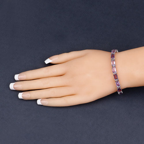 Bids.com 21.84 Carat Genuine Amethyst and Rhodolite Granet .925 Sterling Silver Bracelet Bracelets Dark Slate Gray size 7.75