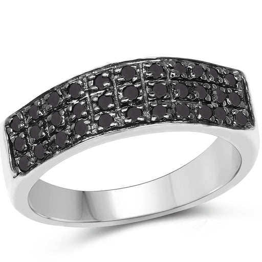 Bids.com 0.35 Carat Genuine Black Diamond .925 Sterling Silver Ring Rings White Smoke size 7.00,size 8.00,size 6.00,size 9.00