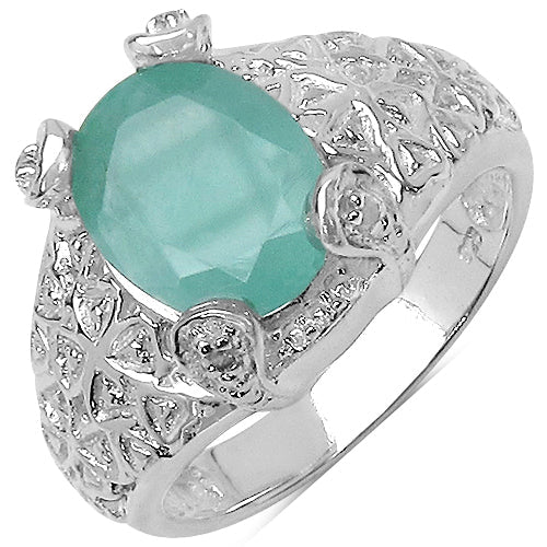 Bids.com 2.52 Carat Genuine Emerald & White Topaz .925 Sterling Silver Ring Rings White Smoke size 6.00,size 7.00,size 8.00,size 9.00