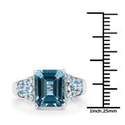 Bids.com 4.39 Carat Genuine London Blue Topaz and Swiss Blue Topaz .925 Sterling Silver Ring Rings White Smoke size 7.00,size 6.00,size 8.00,size 9.00,size 5.00