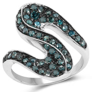 Bids.com 0.76 Carat Genuine Blue Diamond .925 Sterling Silver Ring Rings White Smoke size 6.00,size 7.00,size 8.00,size 9.00