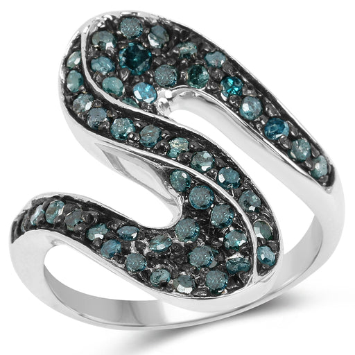 Bids.com 0.76 Carat Genuine Blue Diamond .925 Sterling Silver Ring Rings White Smoke size 6.00,size 7.00,size 8.00,size 9.00
