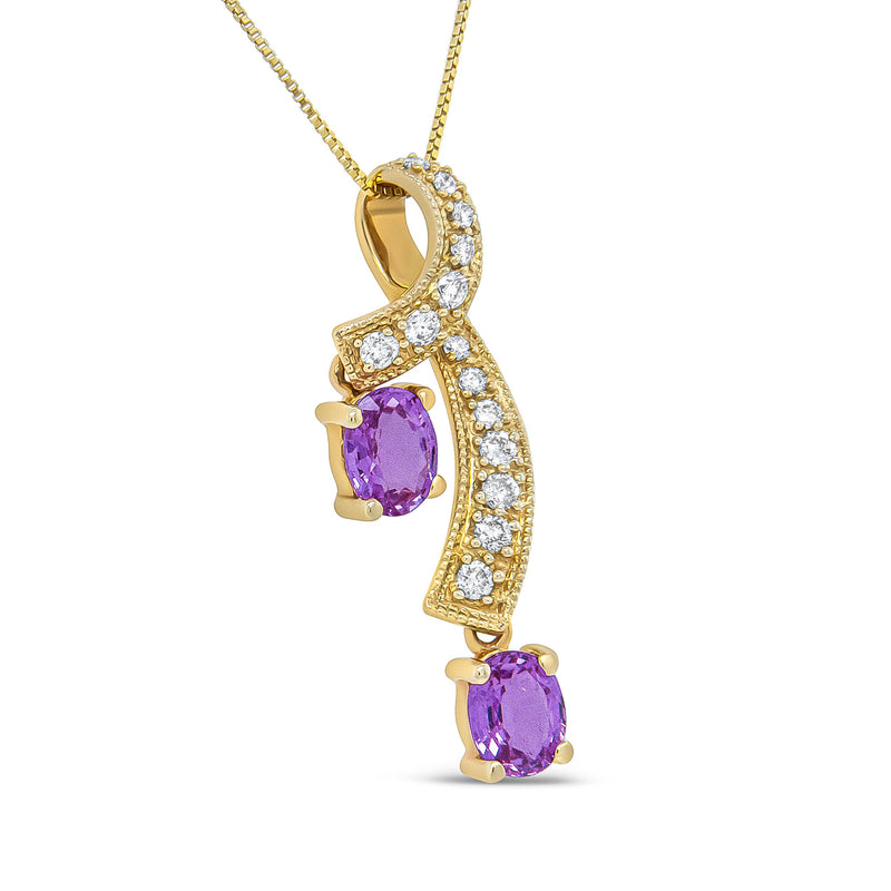 Bids.com 14K Yellow Gold 6x4mm Oval Pink Sapphire and 1/5 Cttw Round Diamond Pendant Necklace - (H-I Color, SI1-SI2 Clarity) Necklaces White Smoke Yellow.Gold / 18