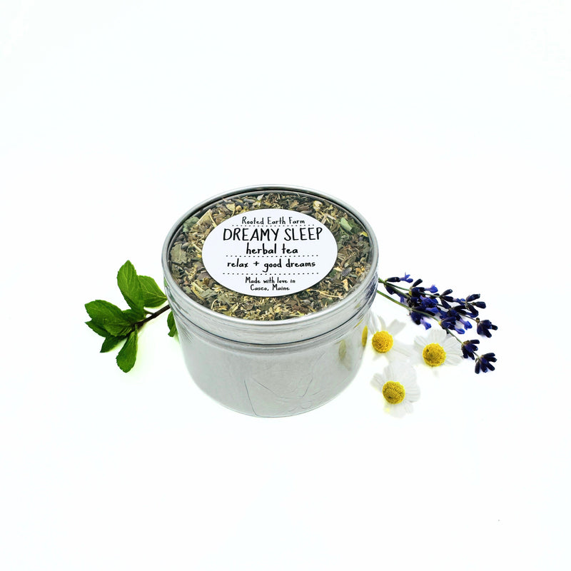 Rooted Earth Farm + Apothecary Dreamy Sleep Herbal Tea Tin Herbal Teas White Smoke