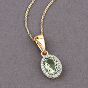 Bids.com 1.27 Carat Genuine Green Tourmaline and White Diamond 14K Yellow Gold Pendant Pendants Slate Gray