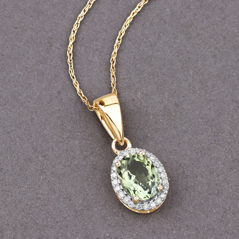 Bids.com 1.27 Carat Genuine Green Tourmaline and White Diamond 14K Yellow Gold Pendant Pendants Slate Gray