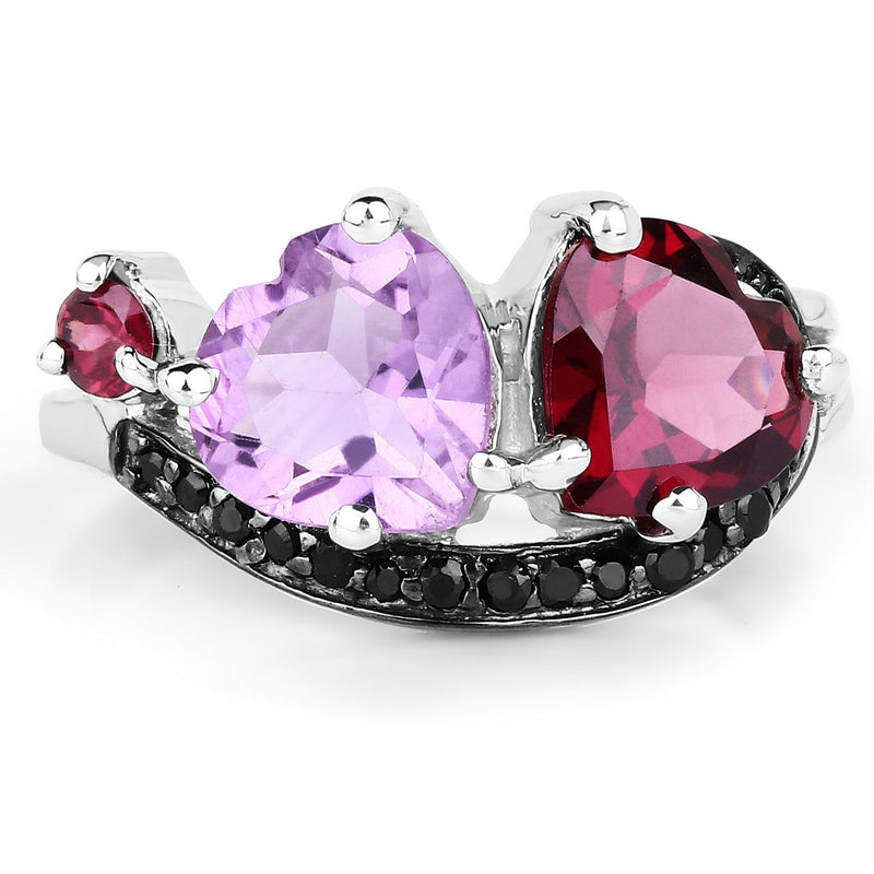 Bids.com 4.07 Carat Genuine Amethyst, Rhodolite & Black Spinel .925 Sterling Silver Ring Rings White Smoke size 7.00,size 6.00,size 8.00,size 9.00,size 5.00,size 10.00