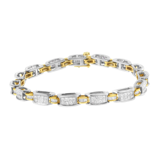 Bids.com 14K Two-Tone Gold Princess and Baguette-Cut Diamond Link Bracelet (3.00 cttw, H-I Color, SI1-SI2 Clarity) Bracelets White Smoke YellowWhite.Gold / 7