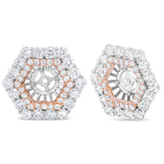 Bids.com 14K Rose and White Gold 1 7/8 Cttw Round Diamond Double Halo Earring Jacket for 6mm Round Studs (G-H Color, VS2-SI1 Clarity) Earrings White Smoke WhiteRose.Gold / 1.9