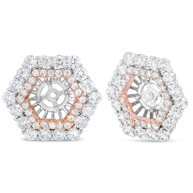 Bids.com 14K Rose and White Gold 1 7/8 Cttw Round Diamond Double Halo Earring Jacket for 6mm Round Studs (G-H Color, VS2-SI1 Clarity) Earrings White Smoke WhiteRose.Gold / 1.9