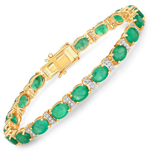 Bids.com 14.05 Carat Genuine Zambian Emerald and White Diamond 14K Yellow Gold Bracelet Bracelets White Smoke size 7.00