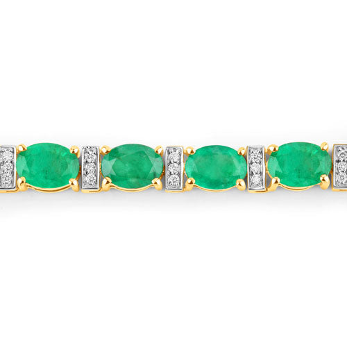 Bids.com 14.05 Carat Genuine Zambian Emerald and White Diamond 14K Yellow Gold Bracelet Bracelets Medium Sea Green size 7.00