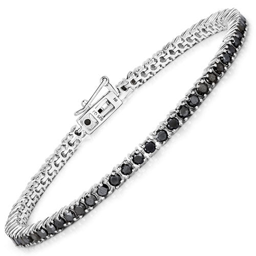 Bids.com 3.15 Carat Genuine Black Diamond .925 Sterling Silver Bracelet Bracelets White Smoke size 7.00