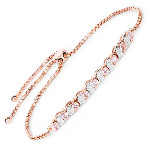 Bids.com 0.89 Carat Genuine Morganite and White Topaz .925 Sterling Silver Bracelet Bracelets White Smoke size 10.00
