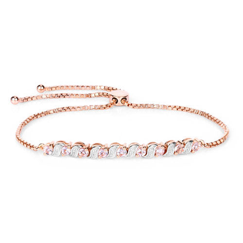 Bids.com 0.89 Carat Genuine Morganite and White Topaz .925 Sterling Silver Bracelet Bracelets White Smoke size 10.00