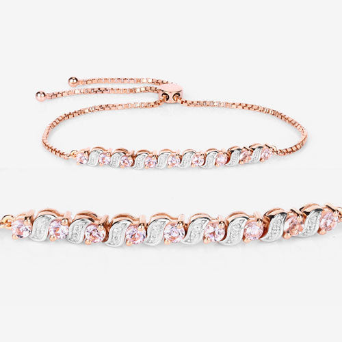 Bids.com 0.89 Carat Genuine Morganite and White Topaz .925 Sterling Silver Bracelet Bracelets White Smoke size 10.00