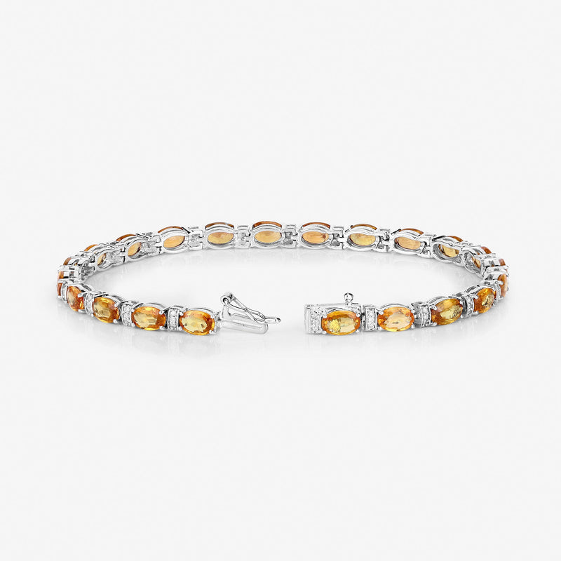 Bids.com 12.33 Carat Genuine Orange Sapphire and White Diamond 14K White Gold Bracelet Bracelets White Smoke size 7.00