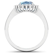 Bids.com 1.24 Carat Genuine Aquamarine and White Diamond 14K White Gold Ring Rings White Smoke size 6.00,size 7.00,size 8.00,size 9.00