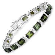 Bids.com 19.04 Carat Genuine Green Tourmaline and White Diamond 14K White Gold Bracelet Bracelets White Smoke size 7.00