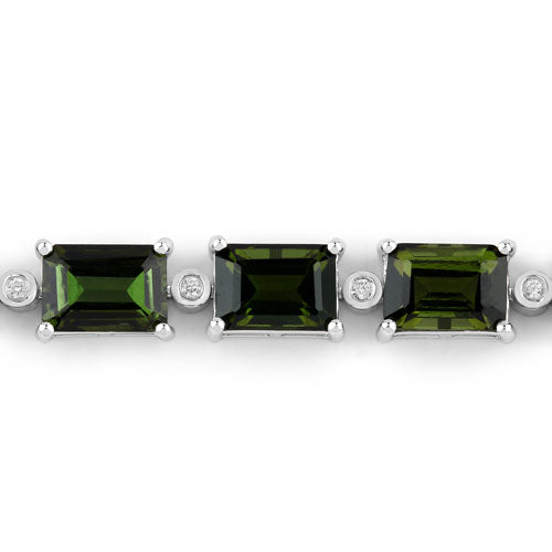 Bids.com 19.04 Carat Genuine Green Tourmaline and White Diamond 14K White Gold Bracelet Bracelets Light Gray size 7.00
